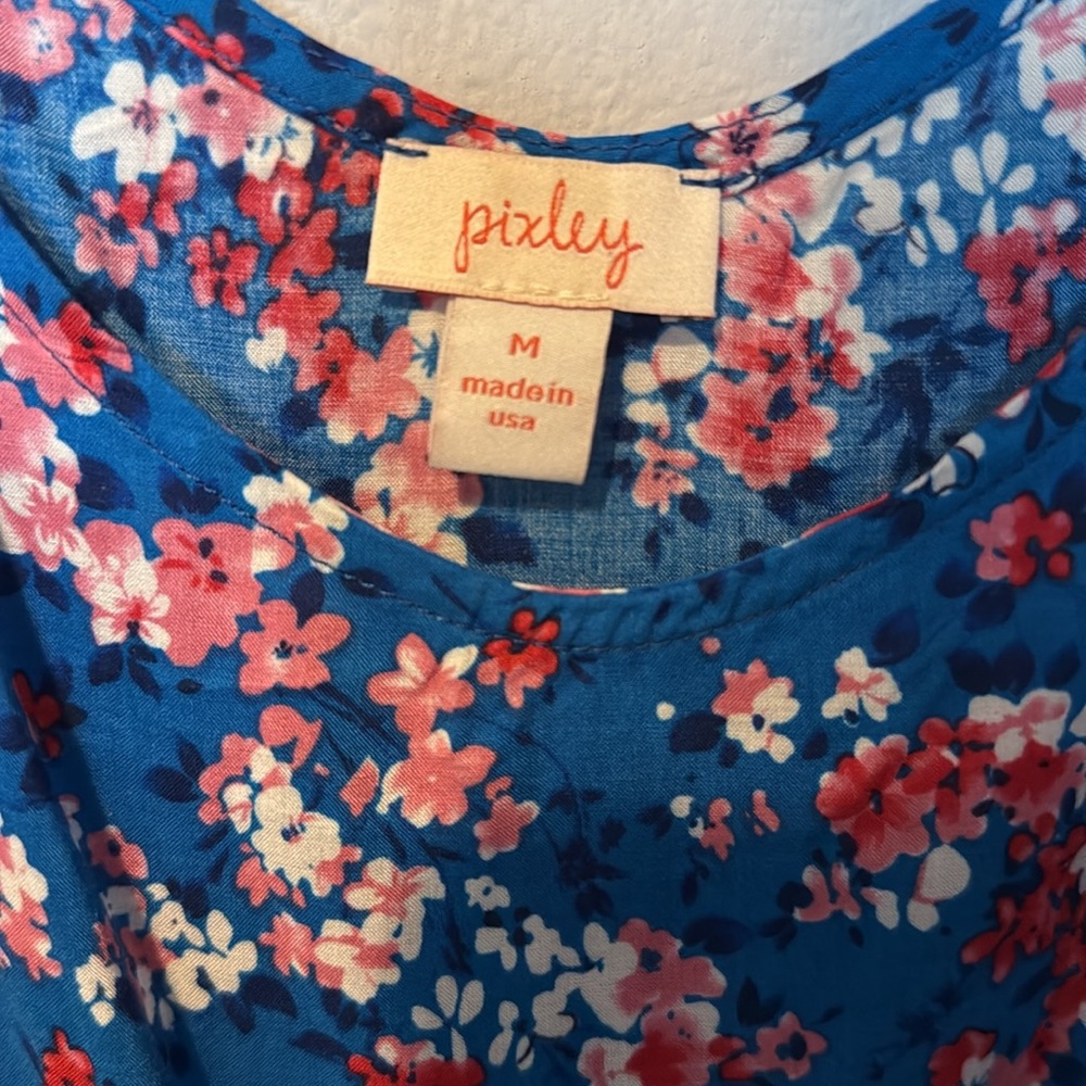 Pixley Tank Top Spaghetti Strap Bright Blue Floral Womens Medium Made USA Rayon - Picture 3 of 7